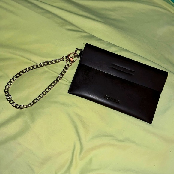 PRADA LEATHER ENVELOP POUCH/CLUTCH BAG PREOWNED BROWN - Picture 2 of 14